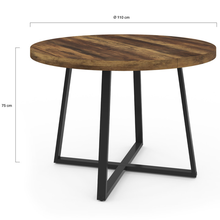 SELMA tavolo da pranzo rotondo 4 persone HAWKINS legno scuro e nero 110 cm