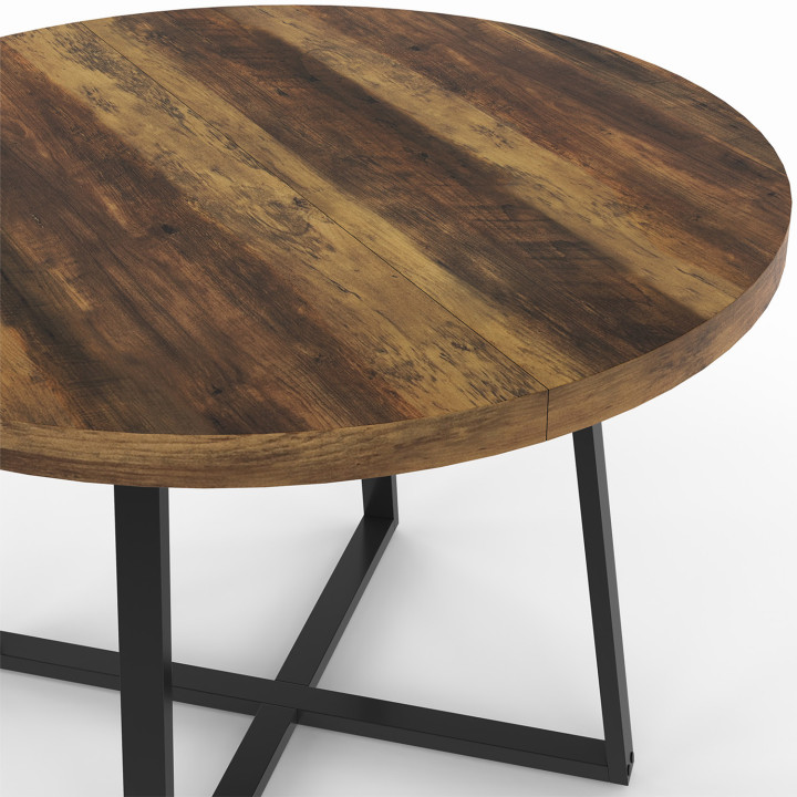 SELMA tavolo da pranzo rotondo 4 persone HAWKINS legno scuro e nero 110 cm