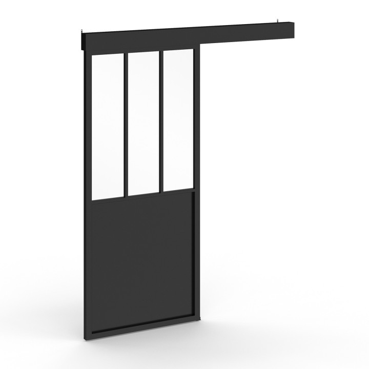 Kit de puerta corredera metálica de cristal templado con MDF | IDMarket