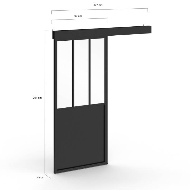 Kit porta scorrevole in vetro temperato da 93 cm in metallo + MDF con binario e fissaggi