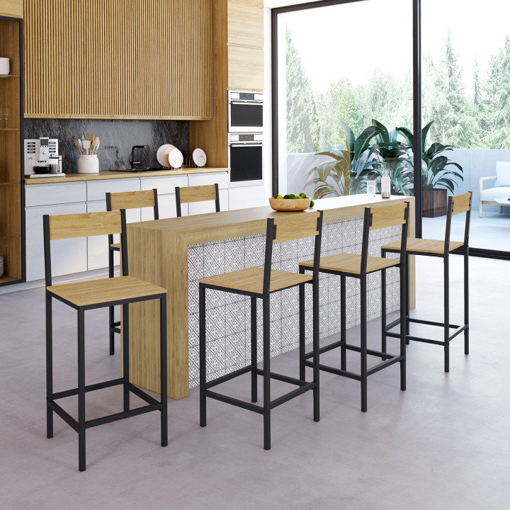 Lot de 6 tabourets de bar DETROIT avec dossier chaise de cuisine design industriel