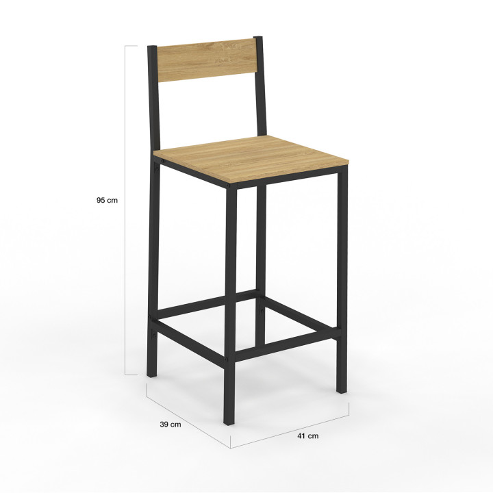 Lot de 6 tabourets de bar DETROIT avec dossier chaise de cuisine design industriel