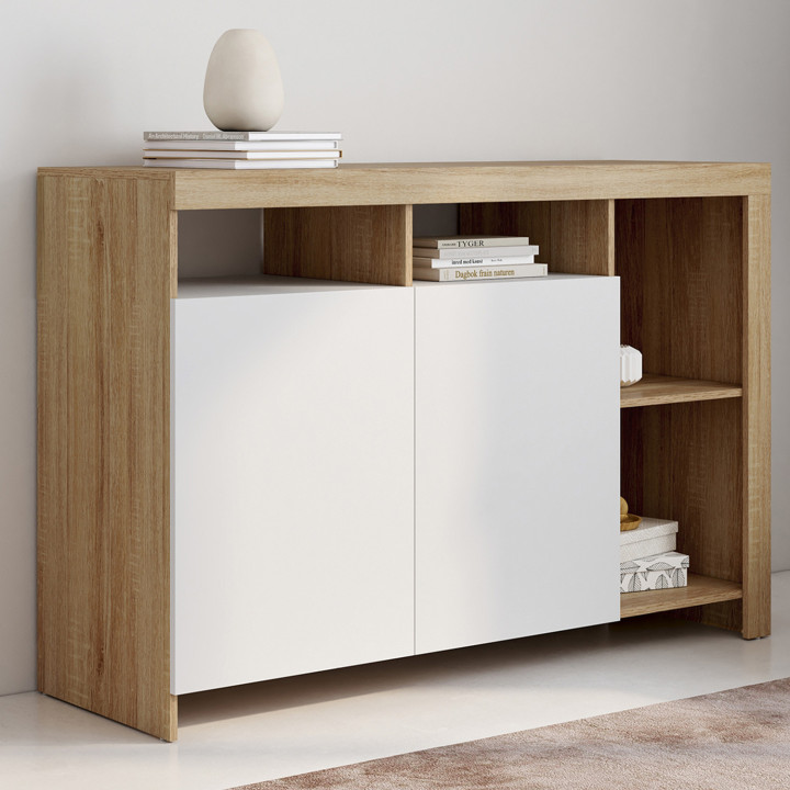 Credenza MALO 110 cm, legno e ante bianche