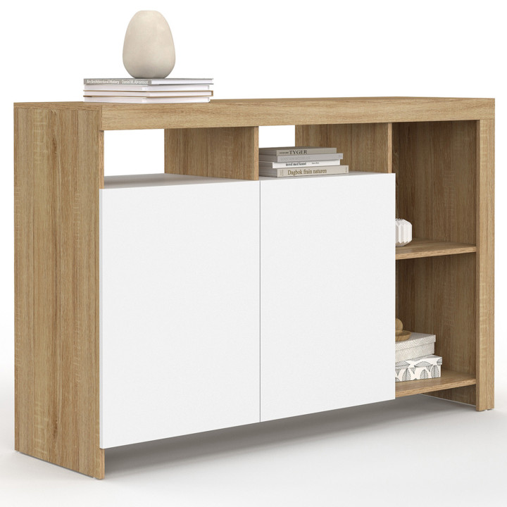 Aparador de madera con puertas blancas 110cm - MALO IDMarket