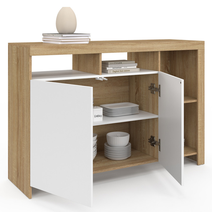 Aparador de madera con puertas blancas 110cm - MALO IDMarket