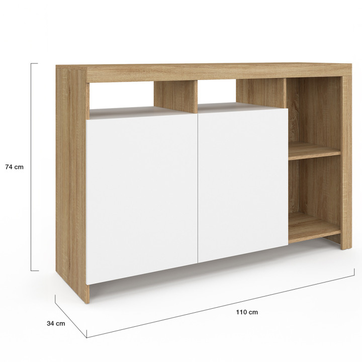 Credenza MALO 110 cm, legno e ante bianche
