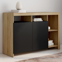 Buffet 110 cm MALO bois façon hêtre et portes noires