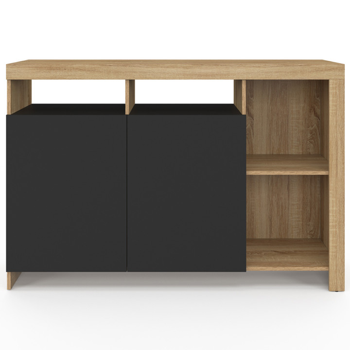 Buffet 110 cm MALO bois façon hêtre et portes noires