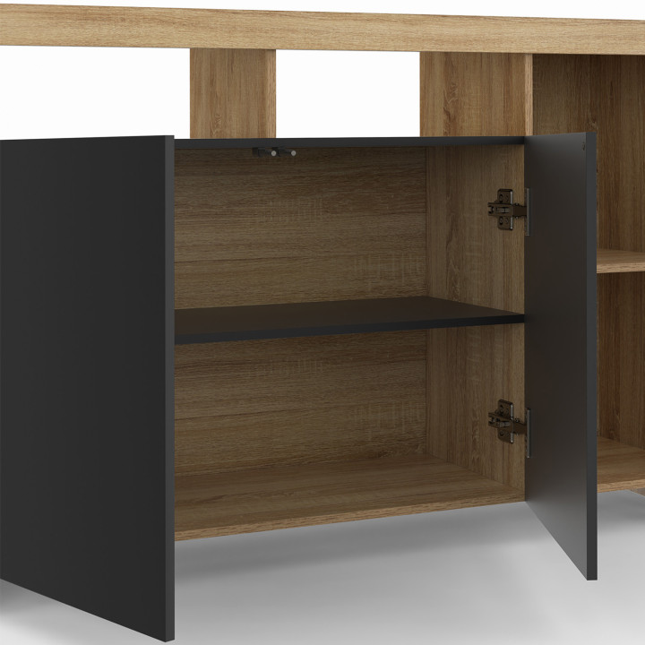 Aparador de madera efecto haya con puertas negras - MALO | IDMarket