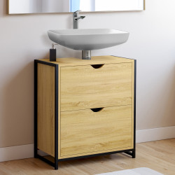 16778 - Meuble sous-lavabo salle de bain bois et métal 2 tiroirs Meuble sous-lavabo salle de bain 2 tiroirs DETROIT design industriel
