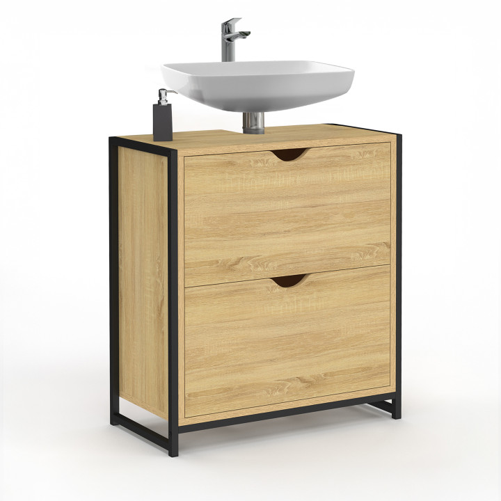 Meuble sous-lavabo salle de bain 2 tiroirs DETROIT design industriel