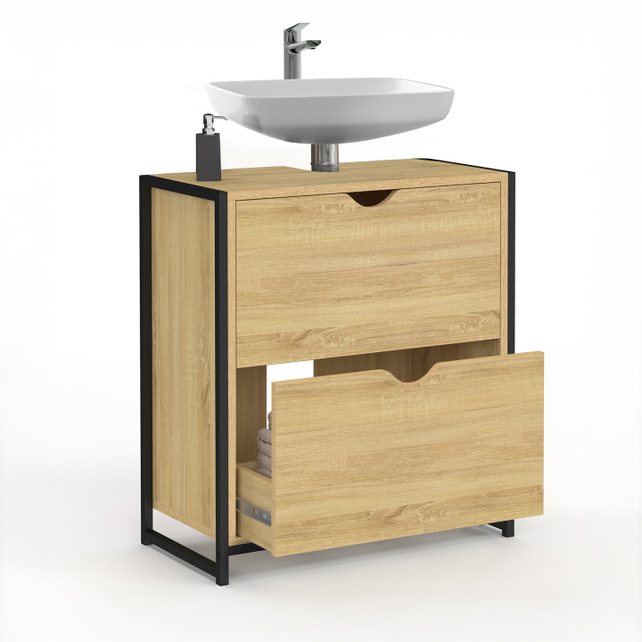 Meuble sous-lavabo salle de bain 2 tiroirs DETROIT design industriel