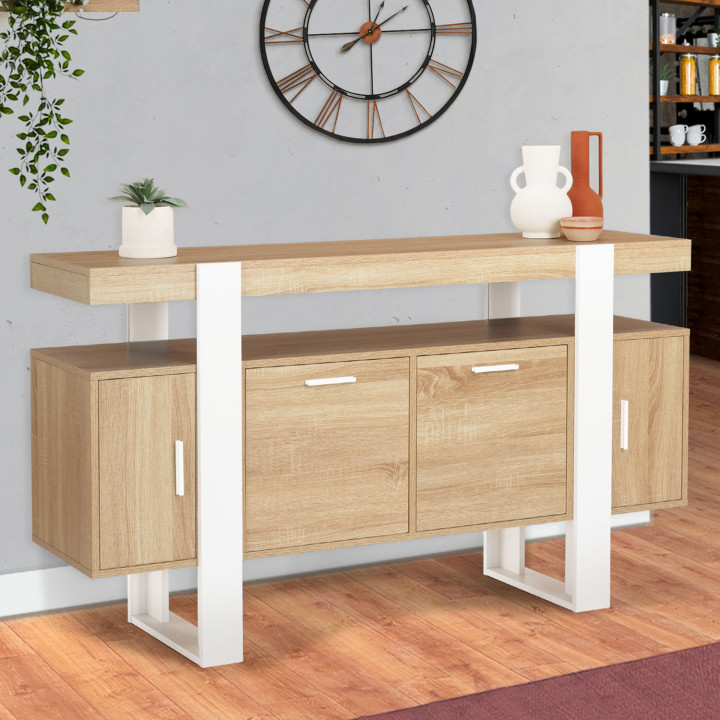 Buffetkast 140 cm met 4 deuren, hout en wit | ID Market