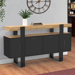 140 cm 4-deurs zwarte buffetkast met houten blad - PHOENIX | ID Market