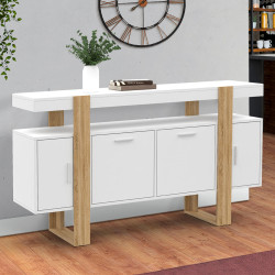 16590 - 140 cm houten en witte buffetkast met 4 deuren 140 cm dressoir met 4 witte en houten deuren - PHOENIX | ID Market