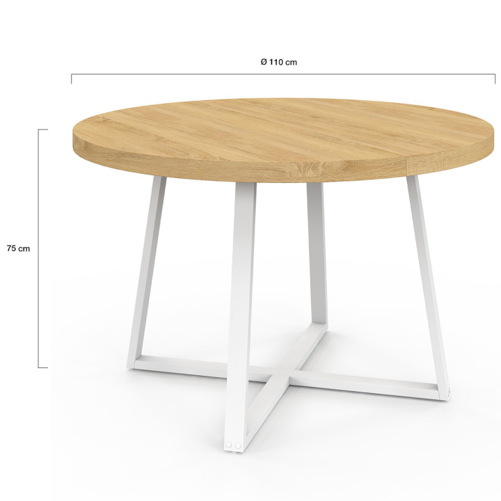Mesa de comedor redonda de madera y blanca para 4-6 personas - SELMA | Mesa de comedor redonda de madera y blanca para 4-6 perso