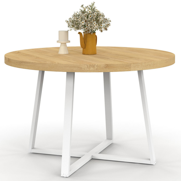 Mesa de comedor redonda de madera y blanca para 4-6 personas - SELMA | Mesa de comedor redonda de madera y blanca para 4-6 perso