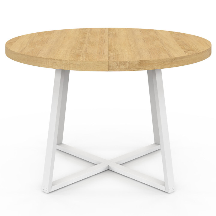 Mesa de comedor redonda de madera y blanca para 4-6 personas - SELMA | Mesa de comedor redonda de madera y blanca para 4-6 perso