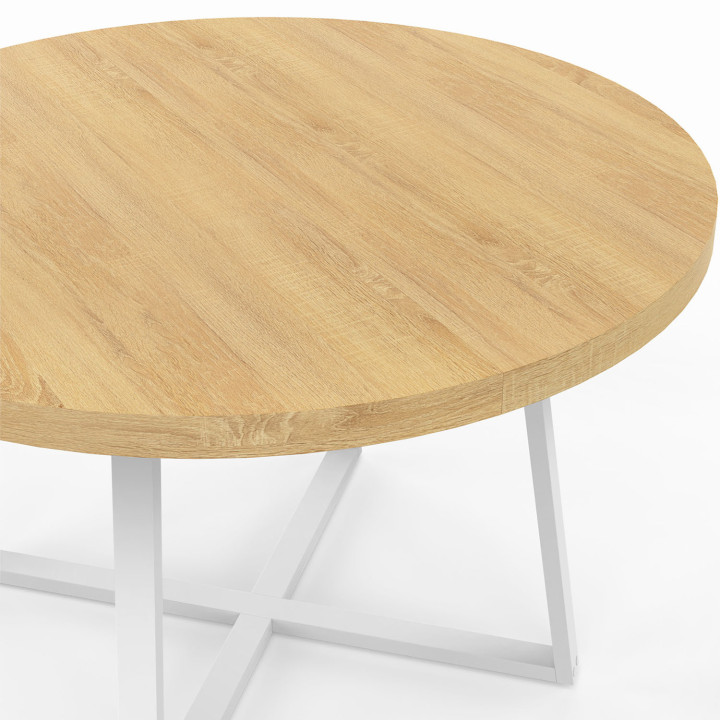 Mesa de comedor redonda de madera y blanca para 4-6 personas - SELMA | Mesa de comedor redonda de madera y blanca para 4-6 perso