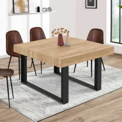 Mesa de comedor cuadrada 6 personas madera y negro - PHOENIX | IDMarket