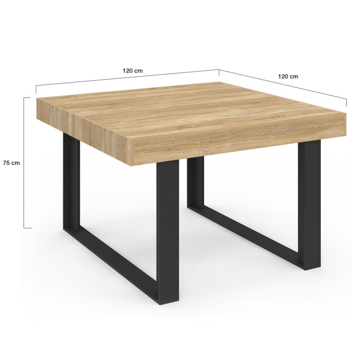 Mesa de comedor cuadrada 6 personas madera y negro - PHOENIX | IDMarket