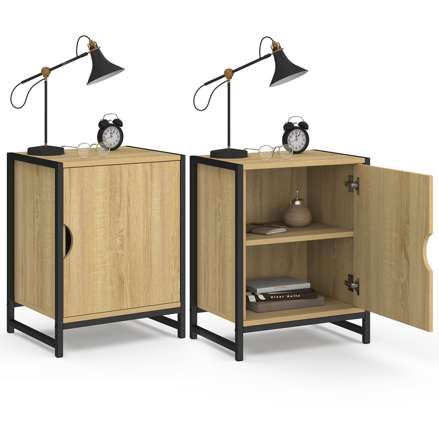 Lot De 2 Tables De Chevet Detroit – Style Industriel Bois Et Métal Noir – Avec Porte De Rangement - 5