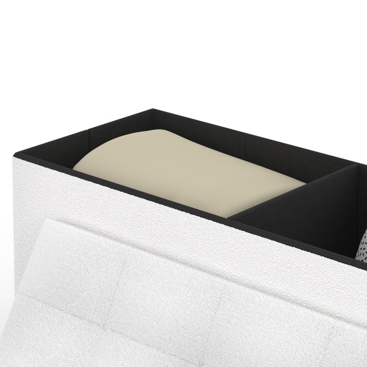 Banc coffre rangement LOUIS pieds métal noir 100 cm tissu bouclette blanc