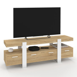 Mueble TV 140 cm madera y blanco con cajones - PHOENIX | El Arte de Vivir IDMarket