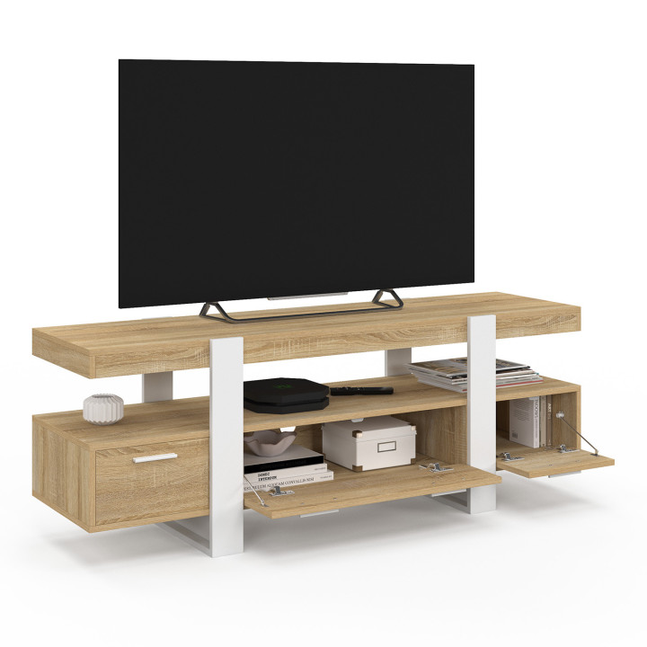 Mueble TV 140 cm madera y blanco con cajones - PHOENIX | El Arte de Vivir IDMarket