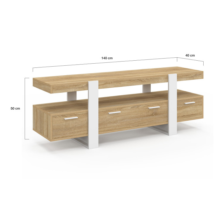 Mueble TV 140 cm madera y blanco con cajones - PHOENIX | El Arte de Vivir IDMarket