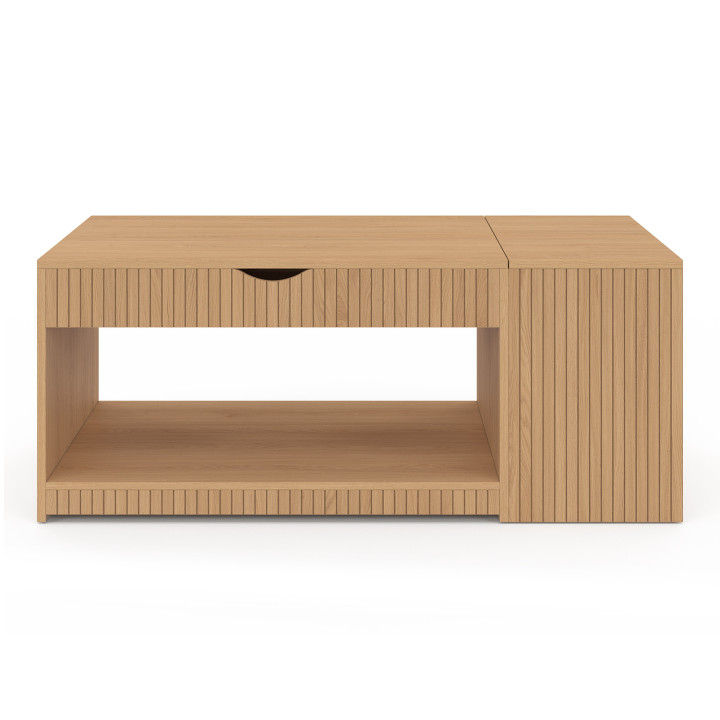 Tavolino con piano rialzabile, colore rovere, doghe con cassetta - JULIETTE | IDMarket