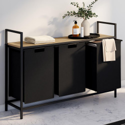 Panier à linge 3 bacs DETROIT tissu noir design industriel