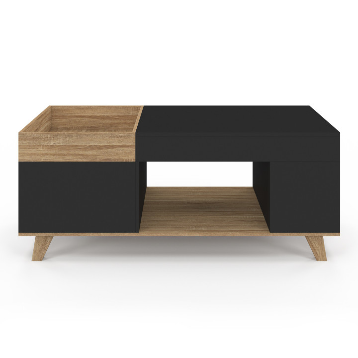 Couchtisch Klapptisch Holz und Schwarz abnehmbare Platte mit Truhe - LOLA | IDMarket