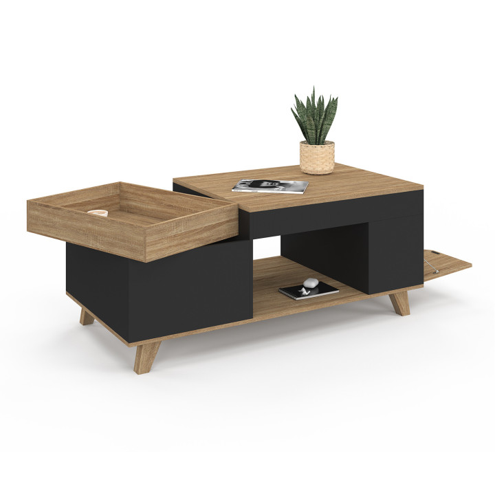 Couchtisch Klapptisch Holz und Schwarz abnehmbare Platte mit Truhe - LOLA | IDMarket