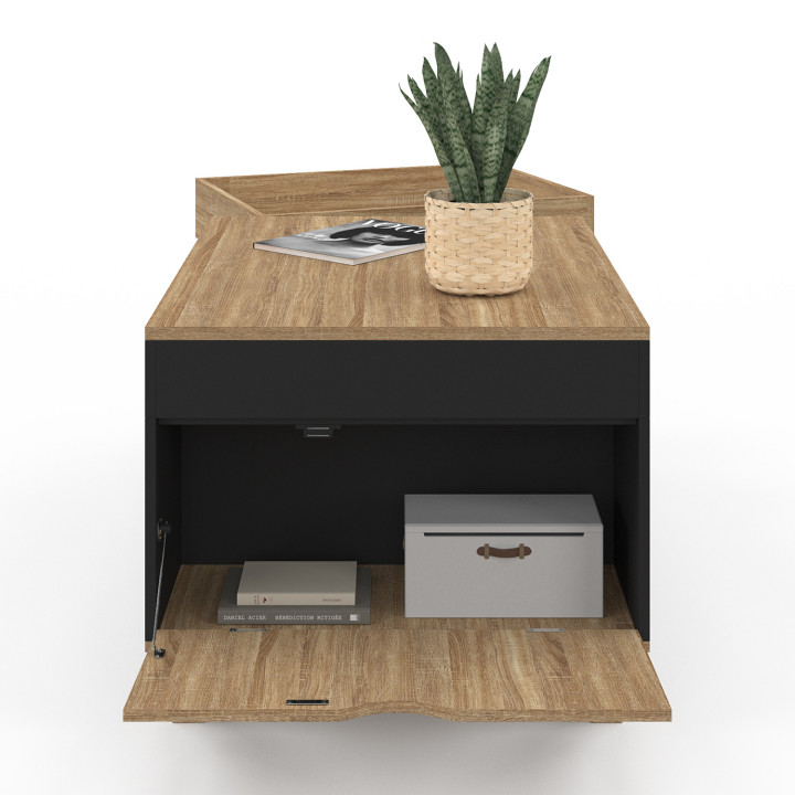 Couchtisch Klapptisch Holz und Schwarz abnehmbare Platte mit Truhe - LOLA | IDMarket