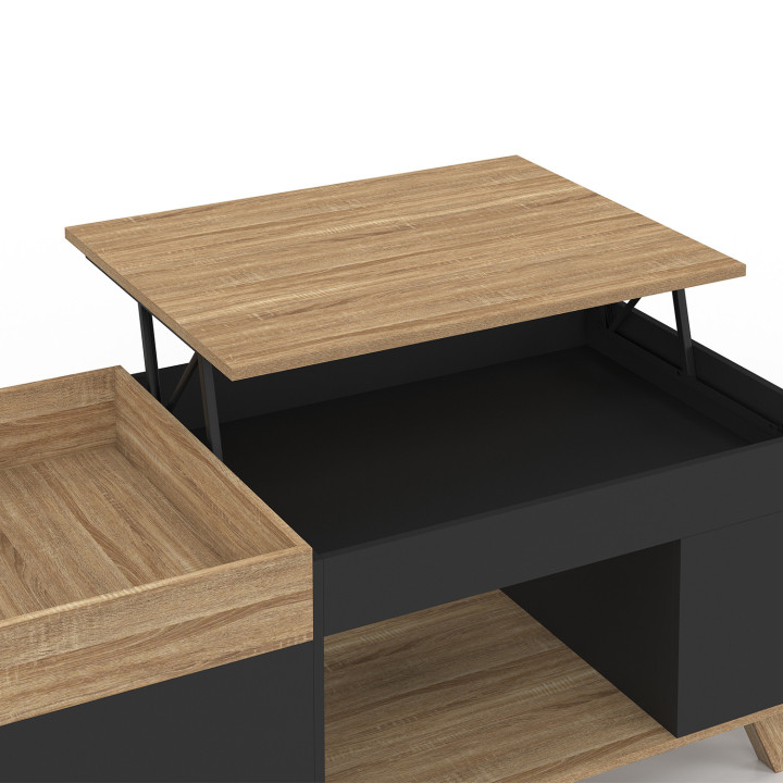 Couchtisch Klapptisch Holz und Schwarz abnehmbare Platte mit Truhe - LOLA | IDMarket