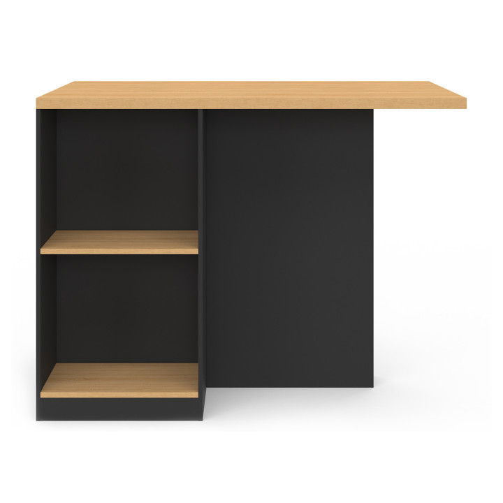 Ilot central TINO 120 cm avec range-bouteilles 4 personnes bois noir avec plan de travail façon hêtre