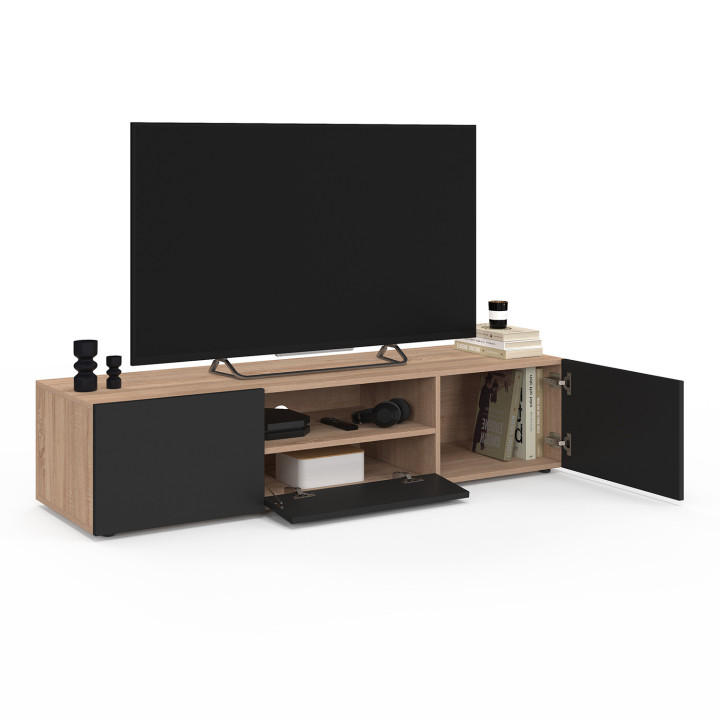 ¡Mueble TV haya con puertas negras 140cm - ELI | Zen Cart! IDMarket