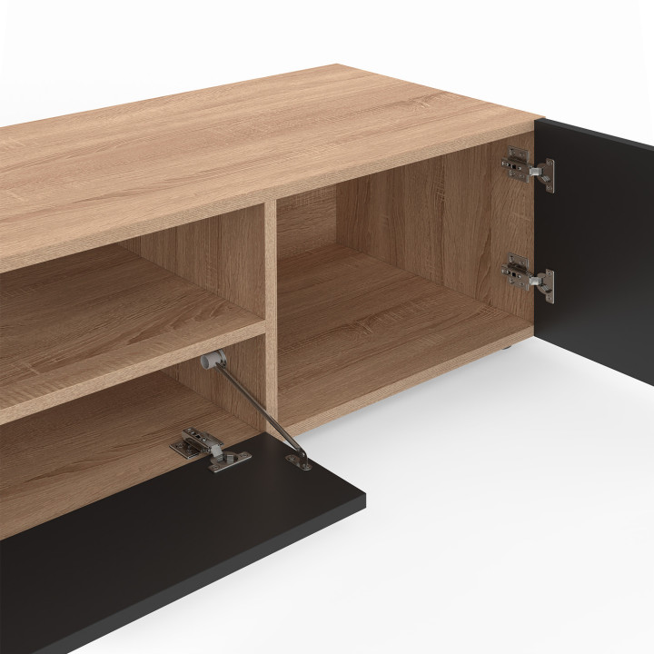 ¡Mueble TV haya con puertas negras 140cm - ELI | Zen Cart! IDMarket