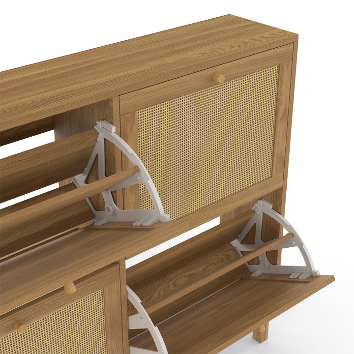 Mueble zapatero de caña vintage efecto natural 20 pares 4 puertas - HANAE | IDMarket