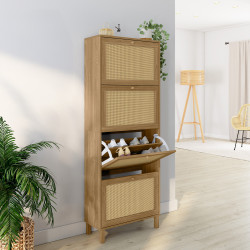 Schuhmöbel 24 Paar Vintage-Schuhe HANAE 4 Türen mit natürlichem Effekt Rohrgeflecht