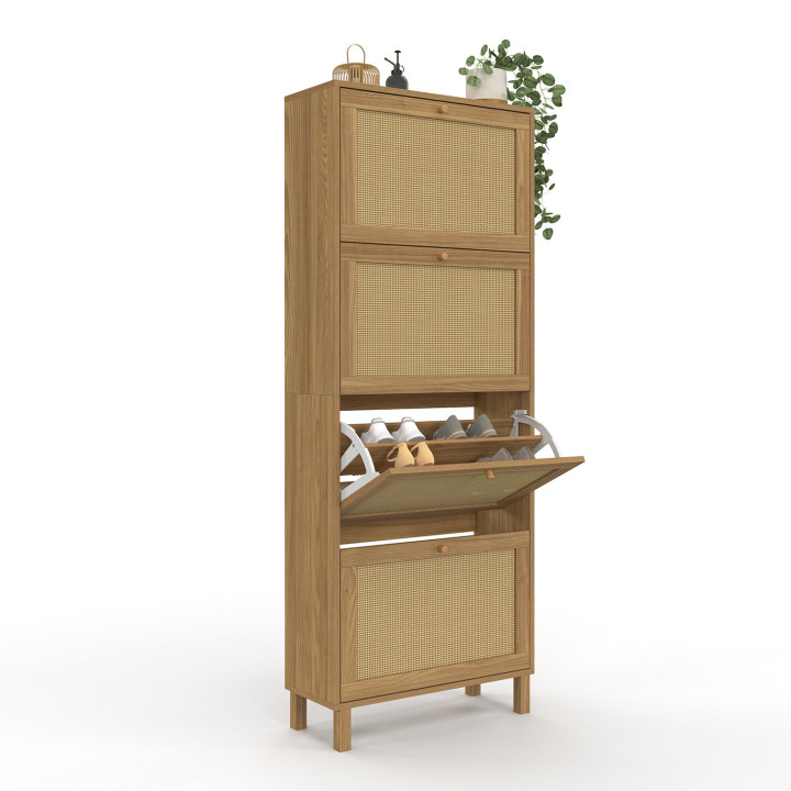 Mueble zapatero vintage 24 pares 4 puertas efecto caña natural - HANAE | IDMarket