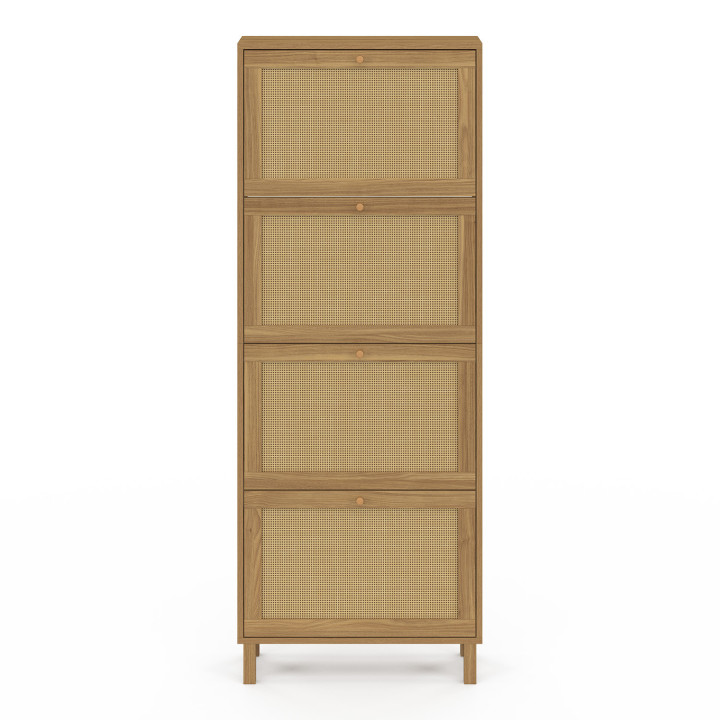 Mueble zapatero vintage 24 pares 4 puertas efecto caña natural - HANAE | IDMarket