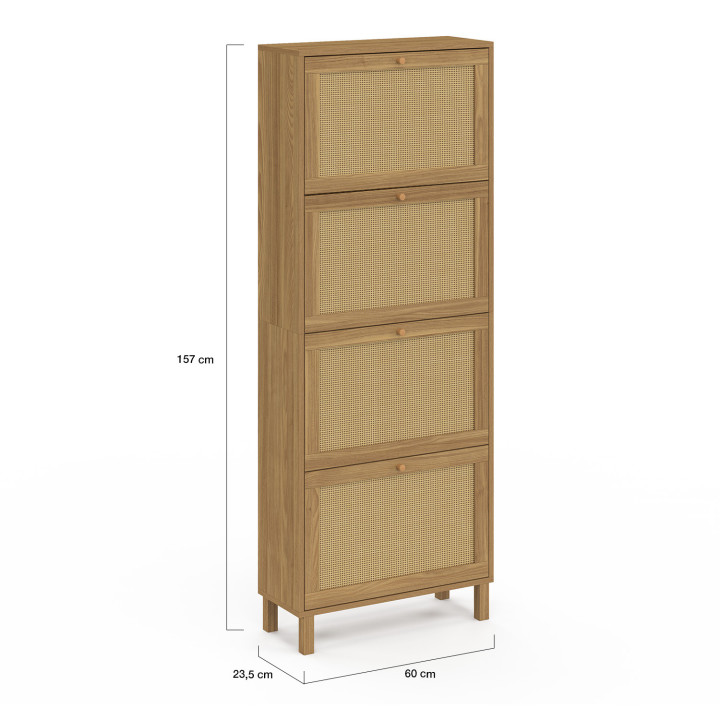 Mueble zapatero vintage 24 pares 4 puertas efecto caña natural - HANAE | IDMarket