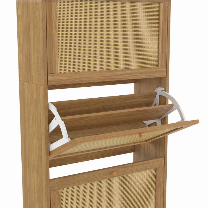Mueble zapatero vintage 24 pares 4 puertas efecto caña natural - HANAE | IDMarket