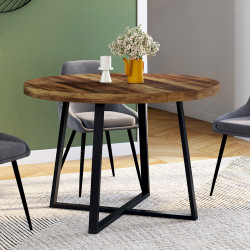 Table à manger ronde SELMA 4 personnes bois foncé HAWKINS et noir 110 cm