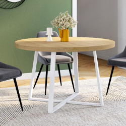 Mesa de comedor redonda de madera y blanca para 4-6 personas - SELMA | Mesa de comedor redonda de madera y blanca para 4-6 perso