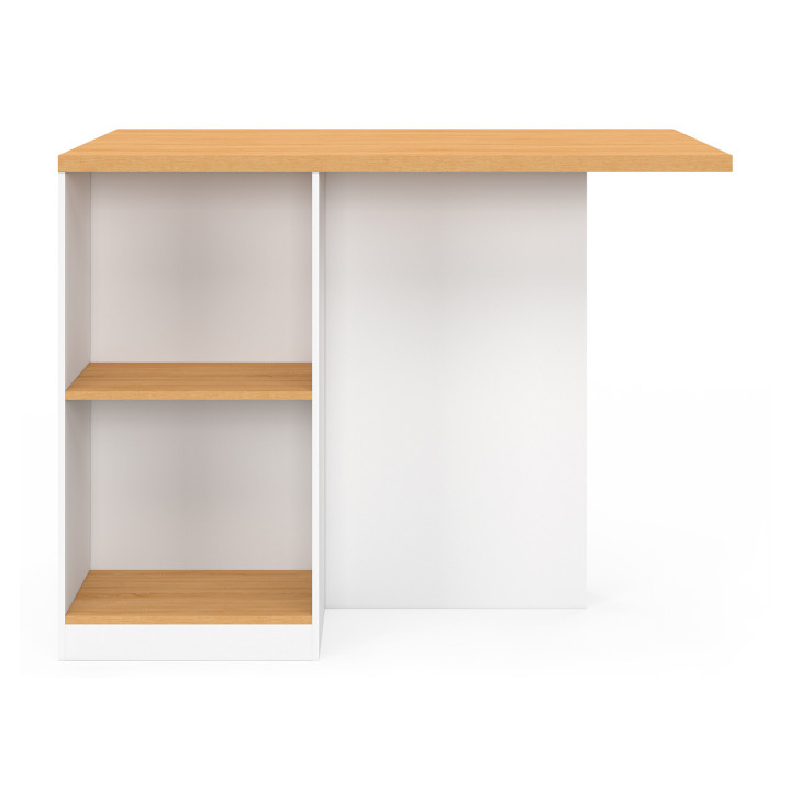 TINO middeneiland 120 cm met flessenrek, 4-zits, wit hout met werkblad in beukeneffect
