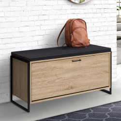 Banc d'entrée avec coussin et rangement chaussures LUIS 100 cm design industriel