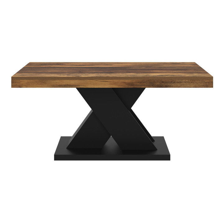 ALICIA rechthoekige salontafel met verouderd houten blad en zwarte X-poot
